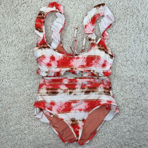 Aerie American Eagle pink tie dye high waisted two piece bikini swimsuit small - Picture 1 of 7
